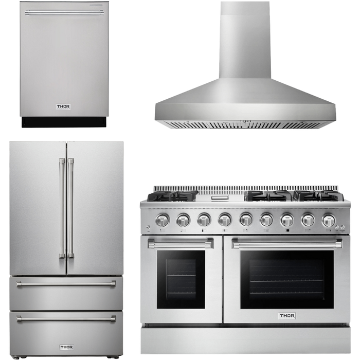 Thor Kitchen Kitchen Appliance Packages Thor Kitchen 48 In. Gas Range, Range Hood, Refrigerator, Dishwasher Appliance Package
