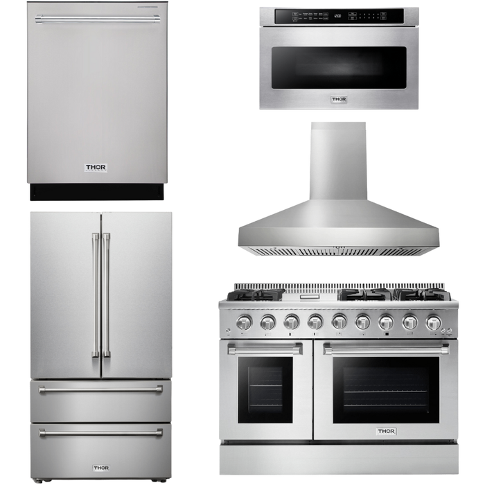 Thor Kitchen Kitchen Appliance Packages Thor Kitchen 48 In. Gas Range, Range Hood, Refrigerator, Dishwasher, Microwave Drawer Appliance Package