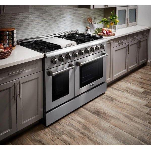 Thor Kitchen 48 In. Gas Range, Range Hood, Refrigerator, Dishwasher, Microwave Drawer, Wine Cooler Appliance Package