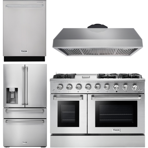 Thor Kitchen Kitchen Appliance Packages Thor Kitchen 48 in. Gas Range, Range Hood, Refrigerator with Water and Ice Dispenser, Dishwasher  Appliance Package