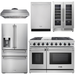 Thor Kitchen 48 In. Gas Range, Range Hood, Refrigerator with Water and Ice Dispenser, Dishwasher & Wine Cooler Appliance Package