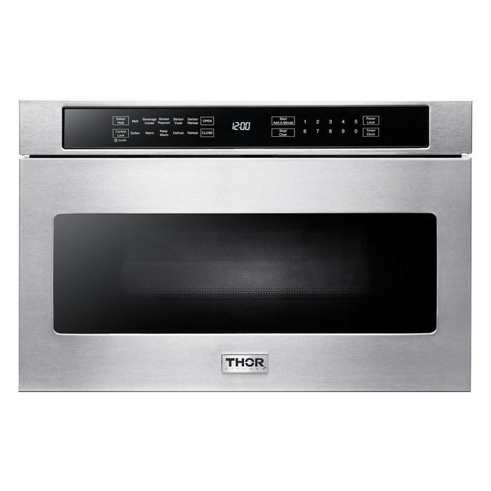 Thor Kitchen 48 in. Gas Range, Range Hood, Refrigerator with Water and Ice Dispenser, Dishwasher, Wine Cooler, Microwave Appliance Package