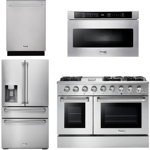 Thor Kitchen Kitchen Appliance Packages Thor Kitchen 48 in. Gas Range, Refrigerator with Water and Ice Dispenser, Dishwasher, Microwave Drawer Professional Appliance Package