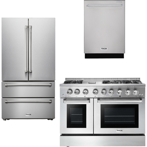 Thor Kitchen 48 In. Propane Gas Burner/Electric Oven Range, Refrigerator, Dishwasher Appliance Package