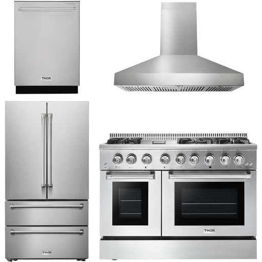 Thor Kitchen Kitchen Appliance Packages Thor Kitchen 48 In. Propane Gas Burner/Electric Range, Range Hood, Refrigerator, Dishwasher Appliance Package