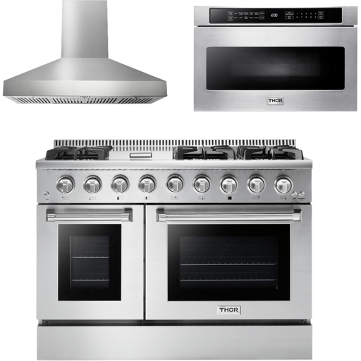 Thor Kitchen 48 in. Propane Gas Range, Range Hood, Microwave Drawer Appliance Package