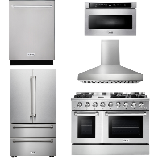 Thor Kitchen Kitchen Appliance Packages Thor Kitchen 48 In. Propane Gas Range, Range Hood, Refrigerator, Dishwasher, Microwave Drawer Appliance Package
