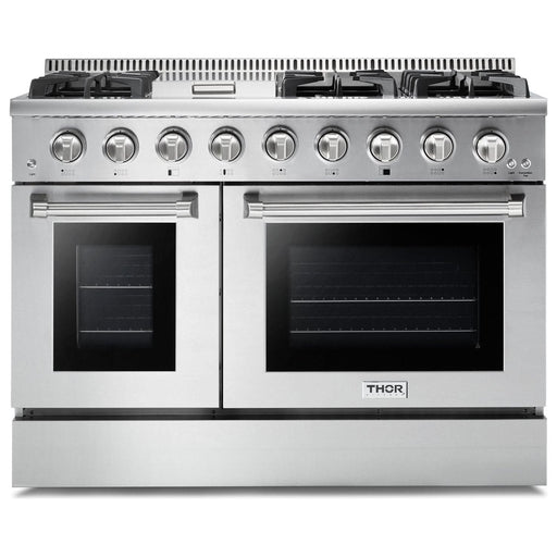 Thor Kitchen 48 In. Propane Gas Range, Range Hood, Refrigerator, Dishwasher, Wine Cooler Appliance Package