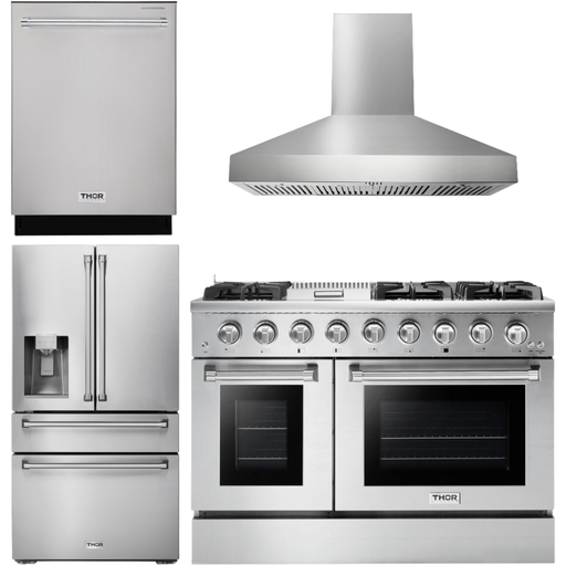 Thor Kitchen Kitchen Appliance Packages Thor Kitchen 48 in. Propane Gas Range, Range Hood, Refrigerator with Water and Ice Dispenser, Dishwasher Appliance Package