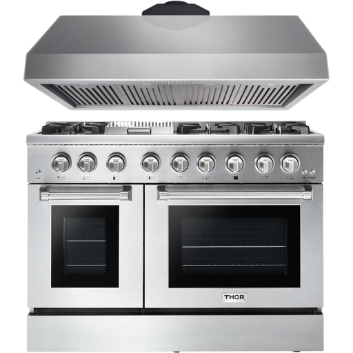 Thor Kitchen 48 inch Propane Gas Burner/Electric Oven Range, Range Hood Appliance Package