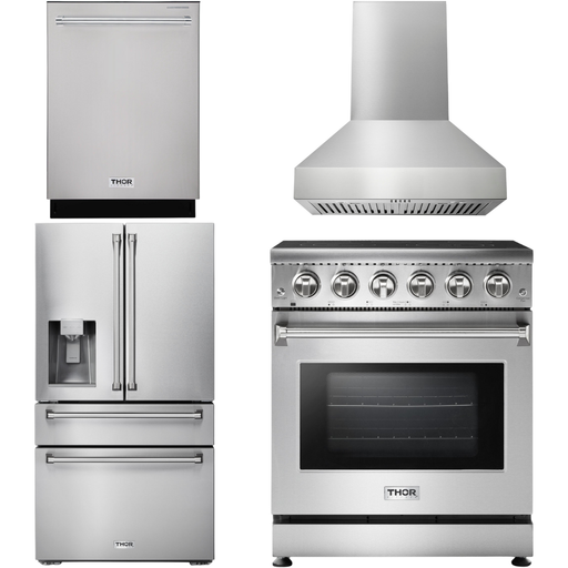 Thor Kitchen Kitchen Appliance Packages Thor Kitchen Professional 30 In. Electric Range, Range Hood, Refrigerator with Water and Ice Dispenser, Dishwasher Appliance Package