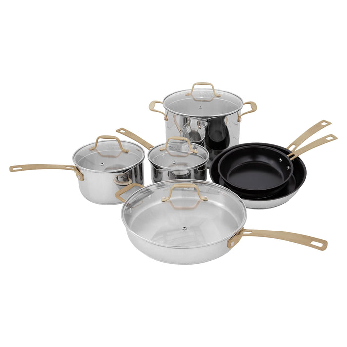 ZLINE 10 Piece Non-Toxic Stainless Steel and Nonstick Ceramic Cookware Set with Bronze Trim