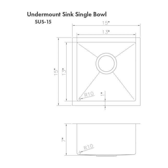 ZLINE 15 in. Boreal Undermount Single Bowl Bar Kitchen Sink in Stainless Steel, SUS-15