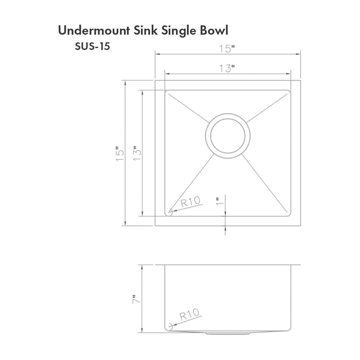 ZLINE Kitchen Sinks ZLINE 15 in. Boreal Undermount Single Bowl Bar Kitchen Sink in Stainless Steel, SUS-15