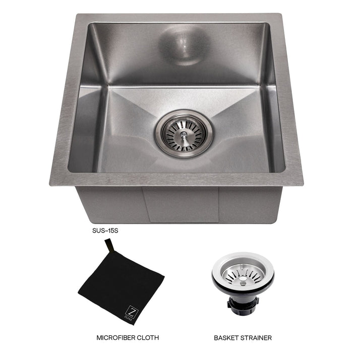 ZLINE Kitchen Sinks ZLINE 15 in. Boreal Undermount Single Bowl DuraSnow® Stainless Steel Bar Kitchen Sink, SUS-15S