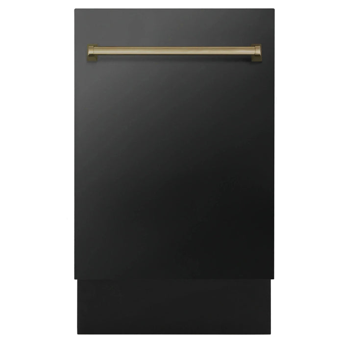 ZLINE 18-Inch Autograph Edition Tall Tub Dishwasher in Black Stainless Steel with Champagne Bronze Handle (DWVZ-BS-18-CB)