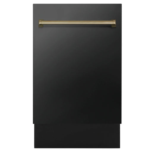 ZLINE Dishwashers ZLINE 18-Inch Autograph Edition Tall Tub Dishwasher in Black Stainless Steel with Champagne Bronze Handle (DWVZ-BS-18-CB)