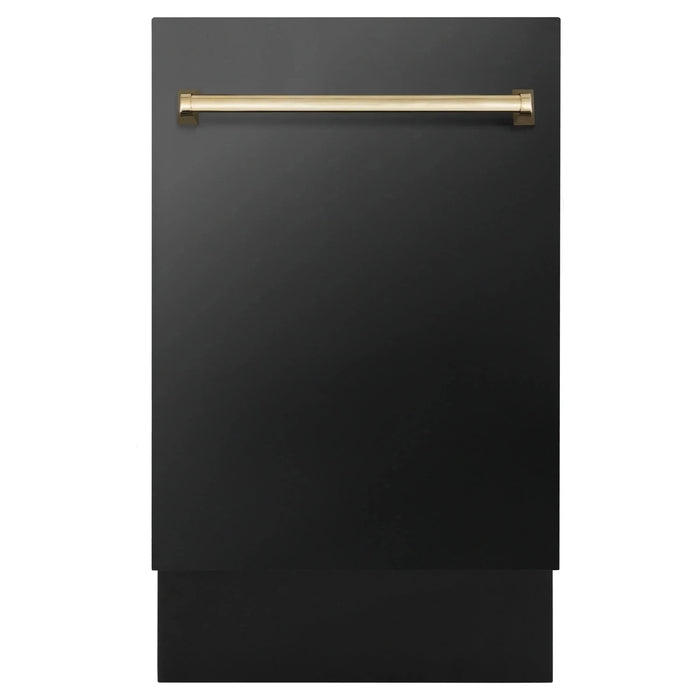 ZLINE 18-Inch Autograph Edition Tall Tub Dishwasher in Black Stainless Steel with Gold Handle (DWVZ-BS-18-G)