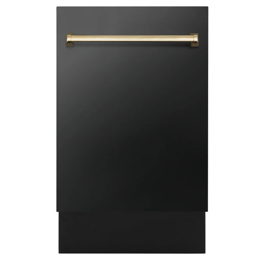 ZLINE Dishwashers ZLINE 18-Inch Autograph Edition Tall Tub Dishwasher in Black Stainless Steel with Gold Handle (DWVZ-BS-18-G)