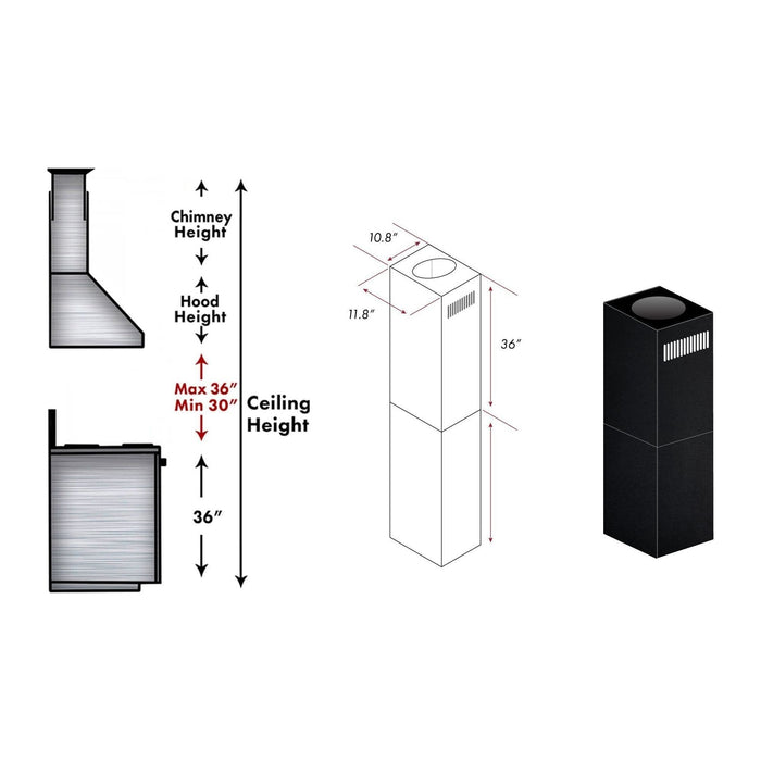 ZLINE 2 Piece Chimney Extension for 10ft-12ft Ceiling, 2PCEXT-BSKE2iN