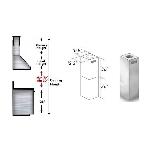 ZLINE 2 Piece Chimney Extension for 10ft-12ft Ceiling (2PCEXT-GL14i)