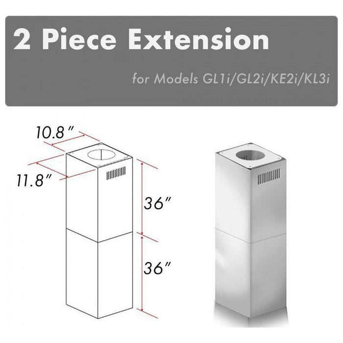 ZLINE 2 Piece Chimney Extension for 10ft-12ft Ceiling, 2PCEXT-GL1i/GL2i/KL3i/KE2i