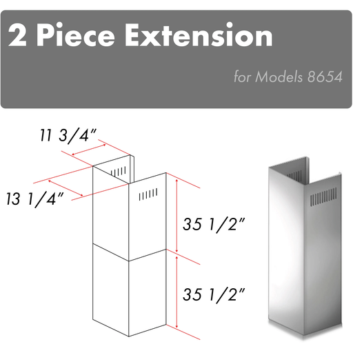 ZLINE 2 Piece Chimney Extensions for 10 ft. to 12 ft. Ceilings (2PCEXT-8654ST)