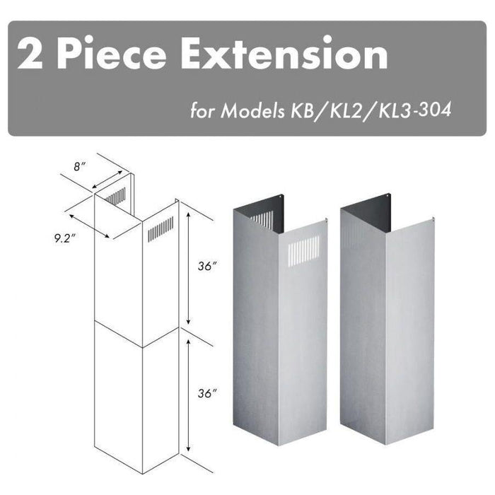 ZLINE 2 Piece Chimney Extensions for 12ft Ceiling (2PCEXT-KB/KL2/KL3-304)