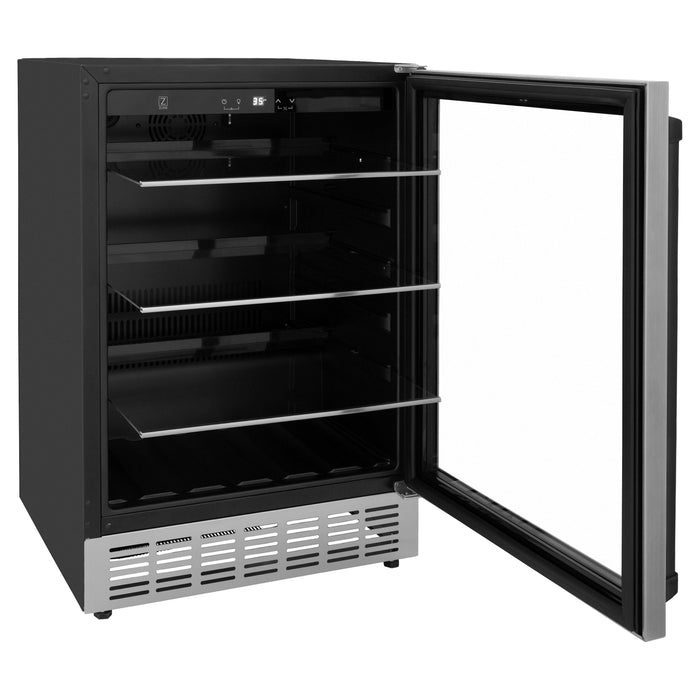 ZLINE 24" Autograph 154 Can Beverage Fridge in Stainless Steel with Black Accents - Monument Series, RBVZ-US-24-MB