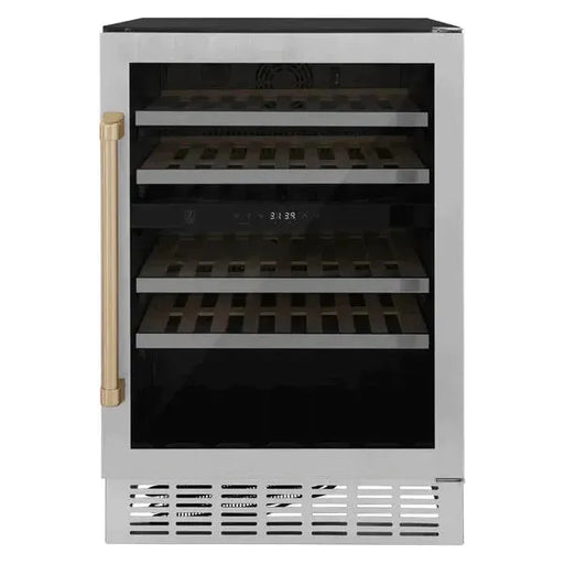 ZLINE Wine Coolers ZLINE 24" Autograph Dual Zone 44-Bottle Wine Cooler in Stainless Steel with Champagne Bronze Accents, RWVZ-UD-24-CB