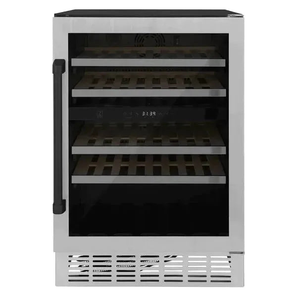 ZLINE Wine Coolers ZLINE 24" Autograph Dual Zone 44-Bottle Wine Cooler in Stainless Steel with Matte Black Accents, RWVZ-UD-24-MB