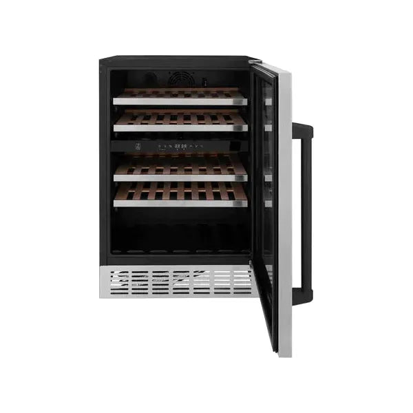 ZLINE Wine Coolers ZLINE 24" Autograph Dual Zone 44-Bottle Wine Cooler in Stainless Steel with Matte Black Accents, RWVZ-UD-24-MB