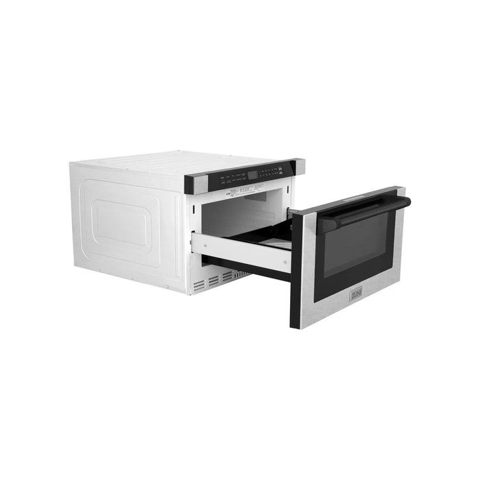 ZLINE 24 In. 1.2 cu. ft. Built-in Microwave Drawer with a Traditional Handle in Fingerprint Resistant Stainless Steel and Matte Black Accents, MWDZ-1-SS-H-MB