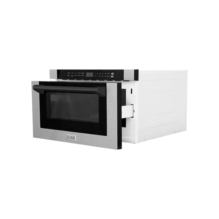 ZLINE 24 In. 1.2 cu. ft. Built-in Microwave Drawer with a Traditional Handle in Fingerprint Resistant Stainless Steel and Matte Black Accents, MWDZ-1-SS-H-MB