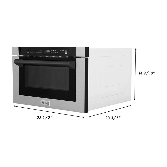 ZLINE Microwaves ZLINE 24 In. 1.2 cu. ft. Built-in Microwave Drawer with a Traditional Handle in Fingerprint Resistant Stainless Steel and Matte Black Accents, MWDZ-1-SS-H-MB