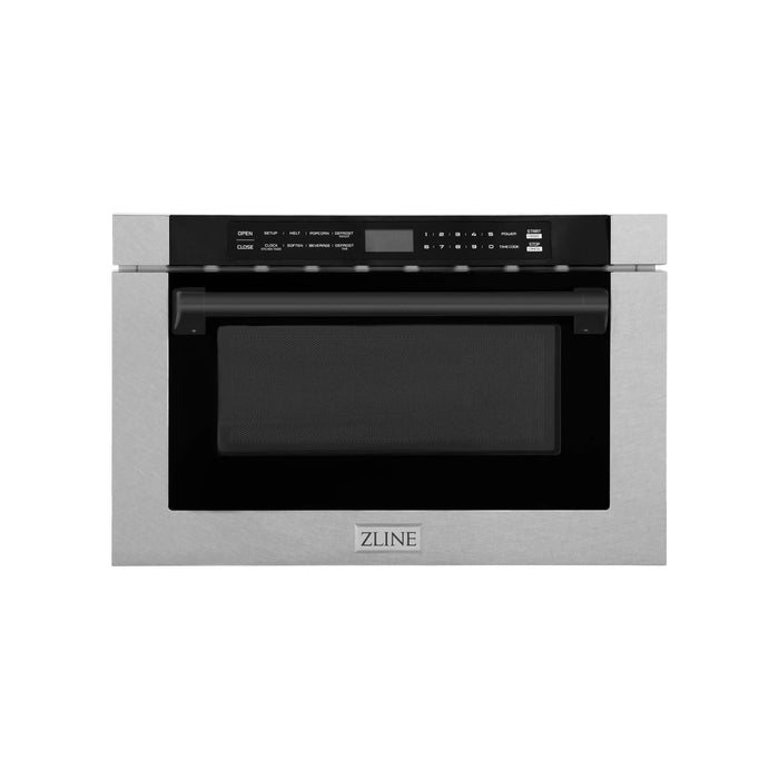 ZLINE Microwaves ZLINE 24 In. 1.2 cu. ft. Built-in Microwave Drawer with a Traditional Handle in Fingerprint Resistant Stainless Steel and Matte Black Accents, MWDZ-1-SS-H-MB