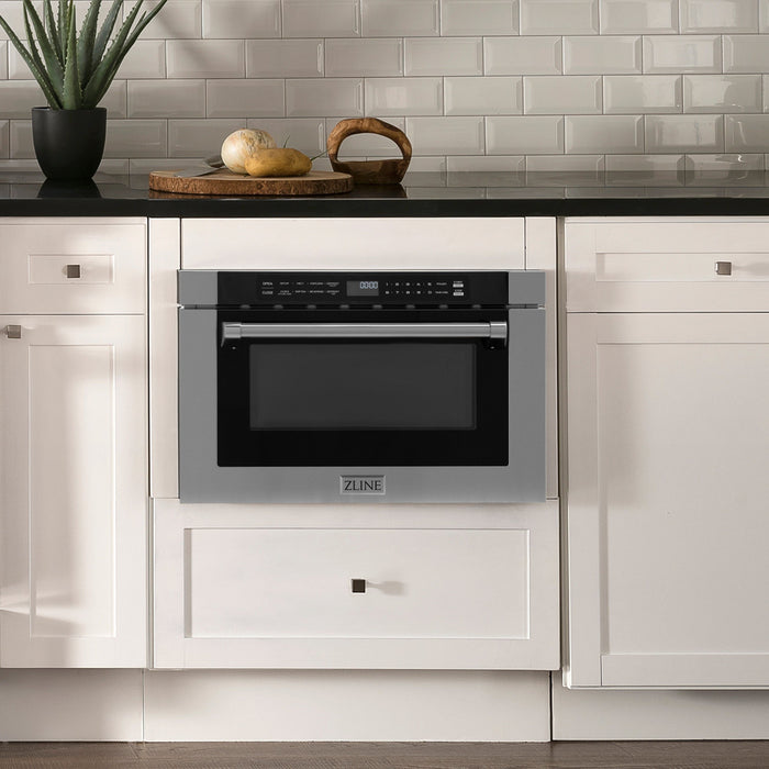 ZLINE Microwaves ZLINE 24 In. 1.2 cu. ft. Built-in Microwave Drawer with a Traditional Handle in Stainless Steel, MWD-1-H