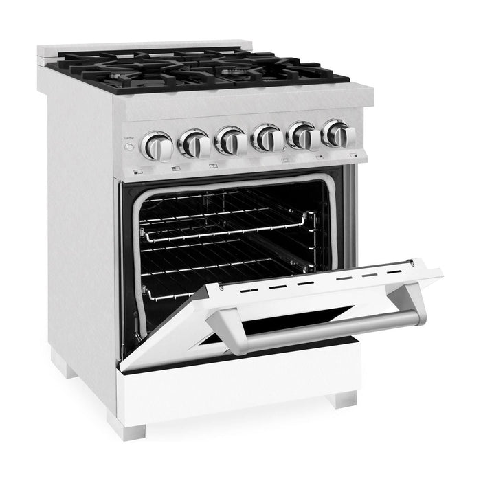 ZLINE 24 in. 2.8 cu. ft. Dual Fuel Range with Gas Stove and Electric Oven In DuraSnow Stainless Steel and White Matte Door RAS-WM-24