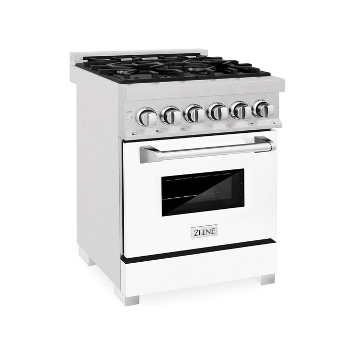 ZLINE 24 in. 2.8 cu. ft. Dual Fuel Range with Gas Stove and Electric Oven In DuraSnow Stainless Steel and White Matte Door RAS-WM-24