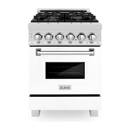 ZLINE Ranges ZLINE 24 in. 2.8 cu. ft. Dual Fuel Range with Gas Stove and Electric Oven In DuraSnow Stainless Steel and White Matte Door RAS-WM-24