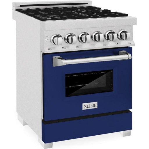 ZLINE Ranges ZLINE 24 in. 2.8 cu. ft. Professional Range with Gas Burner and Electric Oven DuraSnow Stainless Steel with Blue Gloss Door RAS-BG-24