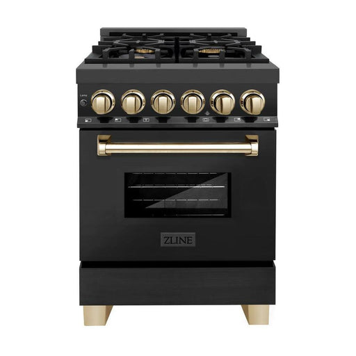 ZLINE Ranges ZLINE 24 in. Autograph Edition Dual Fuel Range In Black Stainless Steel with Gold Accents RABZ-24-G