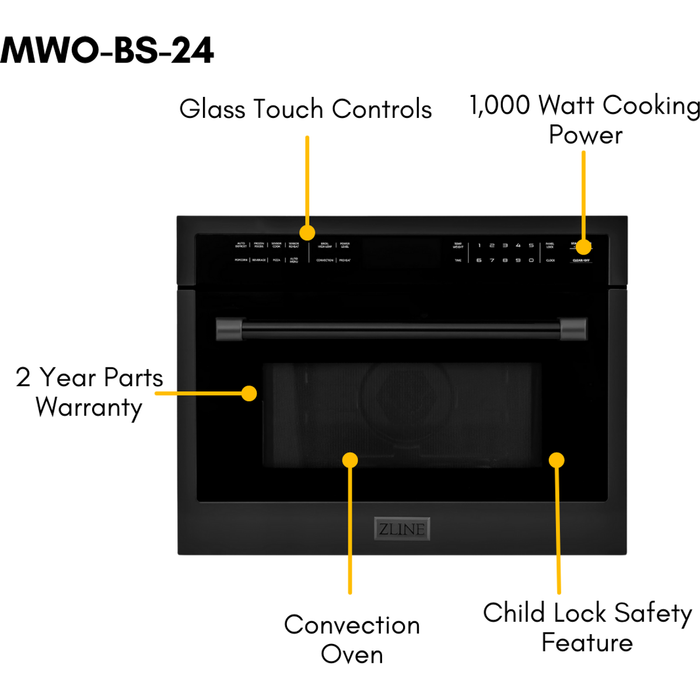 ZLINE 24 in. Built-in Convection Microwave Oven In Black Stainless Steel MWO-24-BS