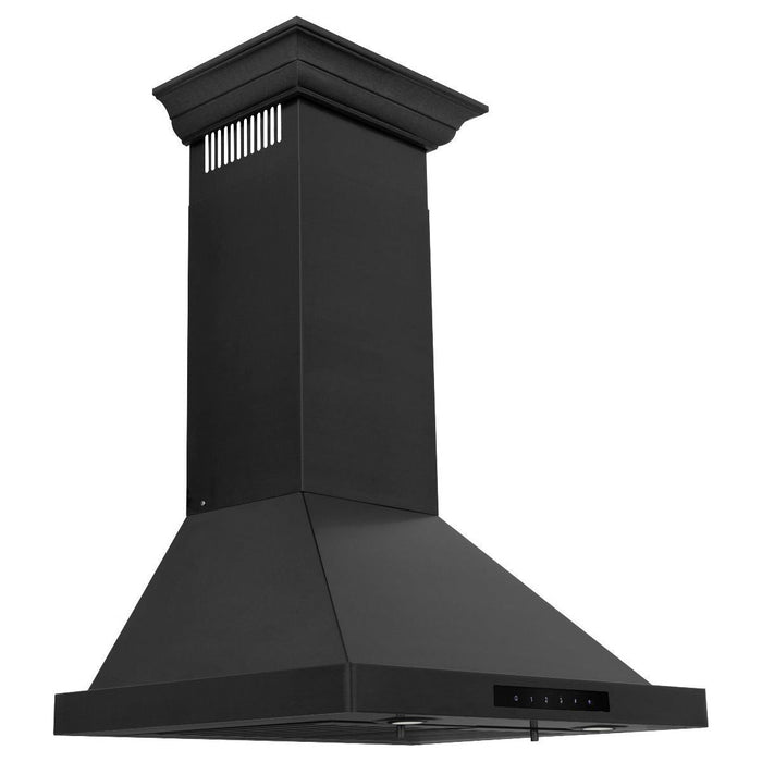 ZLINE 24 in. Convertible Vent Wall Mount Range Hood In Black Stainless Steel with Crown Molding BSKBNCRN-24