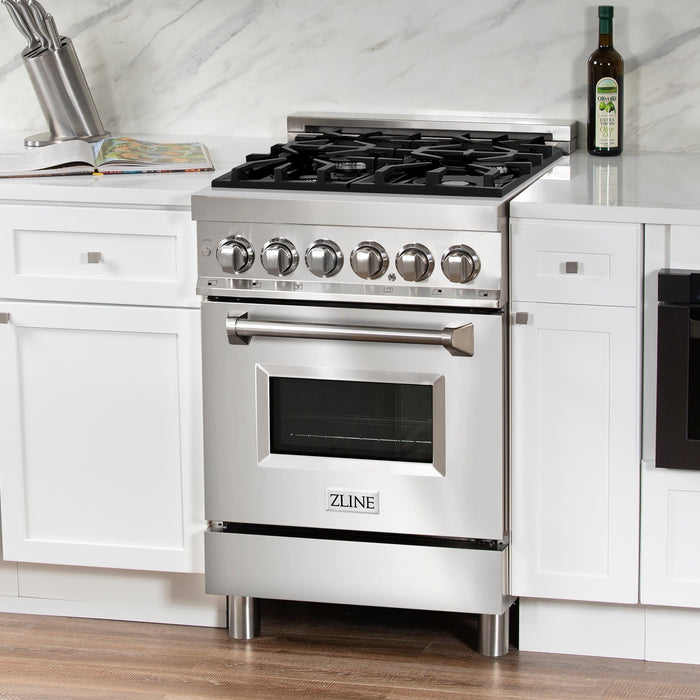 ZLINE 24 in. Professional Dual Fuel Range with Gas Burner and Electric Oven In Stainless Steel RA24