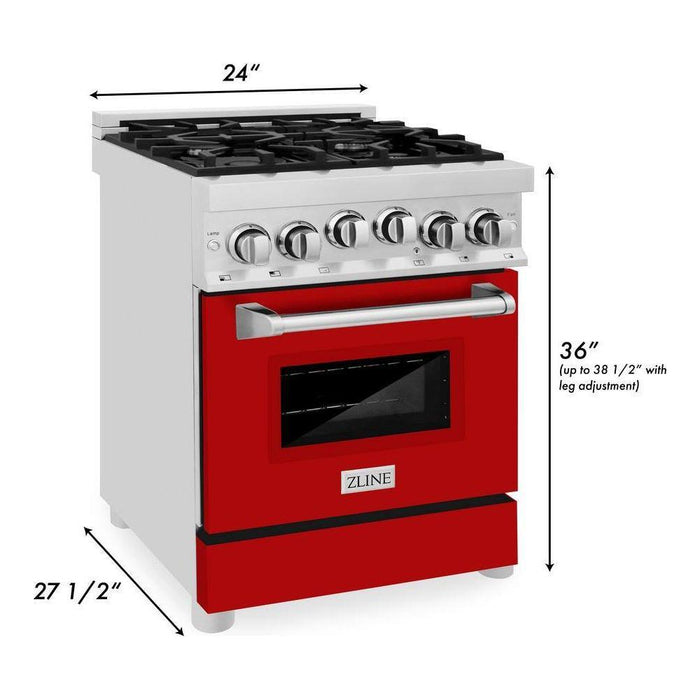 ZLINE 24 In. Professional Gas On Gas Range In Stainless Steel With Red Matte Door, RG-RM-24