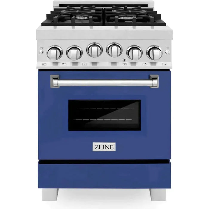 ZLINE 24 In. Professional Gas Range In Stainless Steel With Blue Matte Door, RG-BM-24