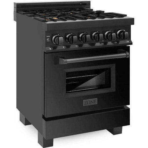 ZLINE Ranges ZLINE 24 in. Professional Range with Gas Burner and Electric Oven In Black Stainless Steel with Brass Burners RAB-BR-24