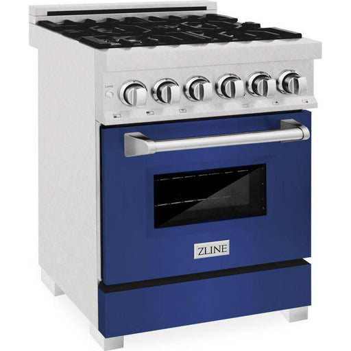 ZLINE 24 in. Professional Range with Gas Burner and Electric Oven In DuraSnow with Blue Matte Door RAS-BM-24