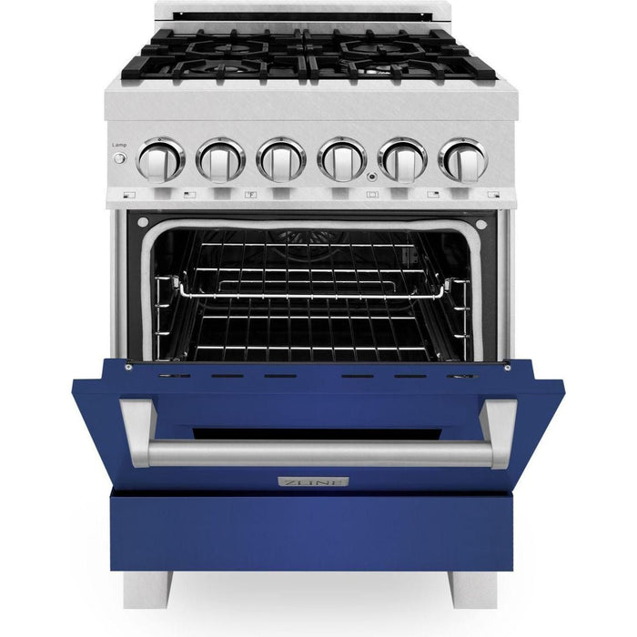 ZLINE 24 in. Professional Range with Gas Burner and Electric Oven In DuraSnow with Blue Matte Door RAS-BM-24